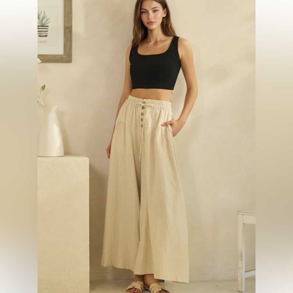 Oli & Hali Washed Pintuck Cream Wide-Leg Pants